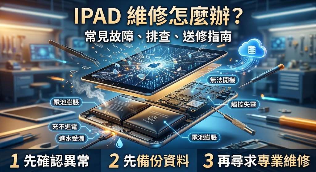 iPad維修怎麼辦?常見故障原因、排查流程與送修判斷一次看